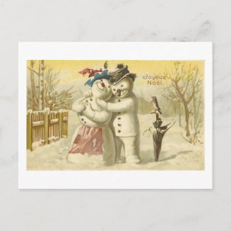 Carte vintage Joyeux Noel Snowman & Woman