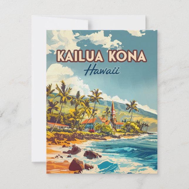 Carte Vintage Kailua Kona Hawaii Big Island Beach (Devant)