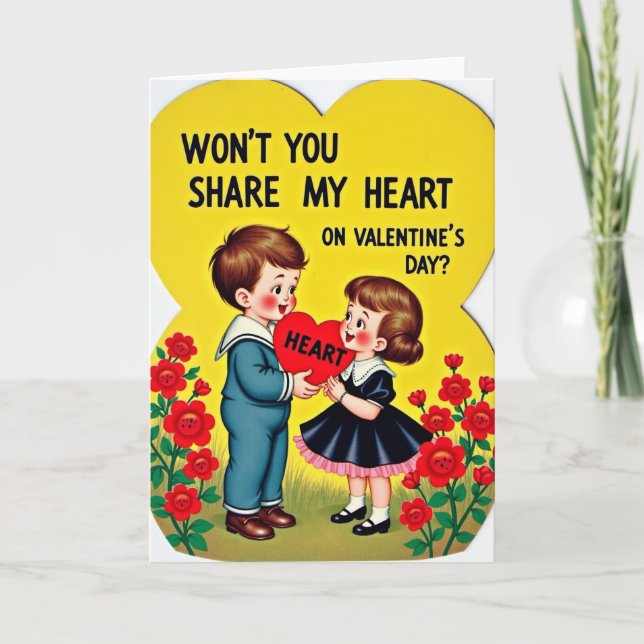 Carte Vintage Kids Valentine Heart Card (Devant)