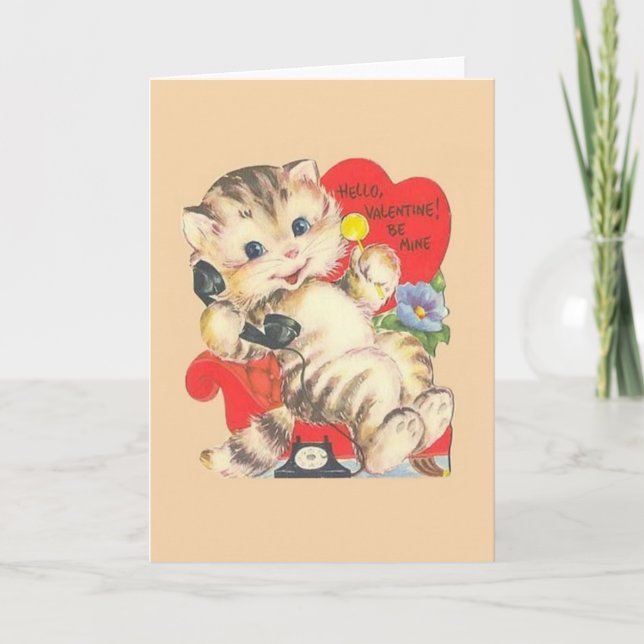Carte vintage Kitten / Chat Valentin (Devant)