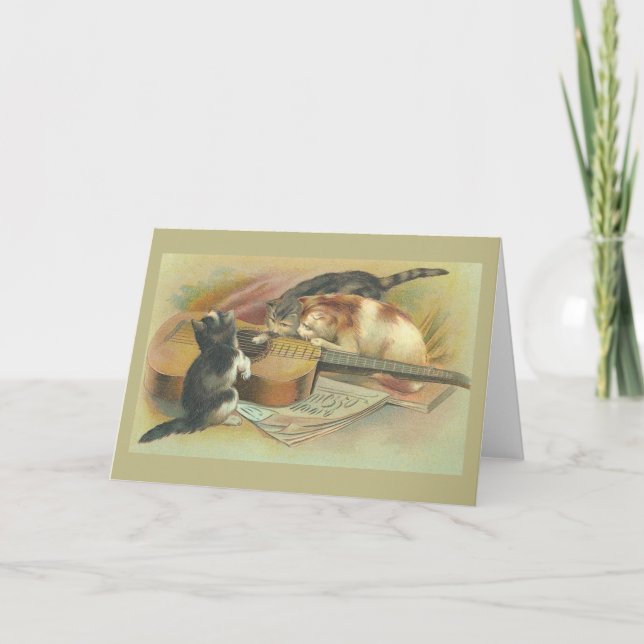 Carte Vintage Kittens with Guitar Note Card (Devant)
