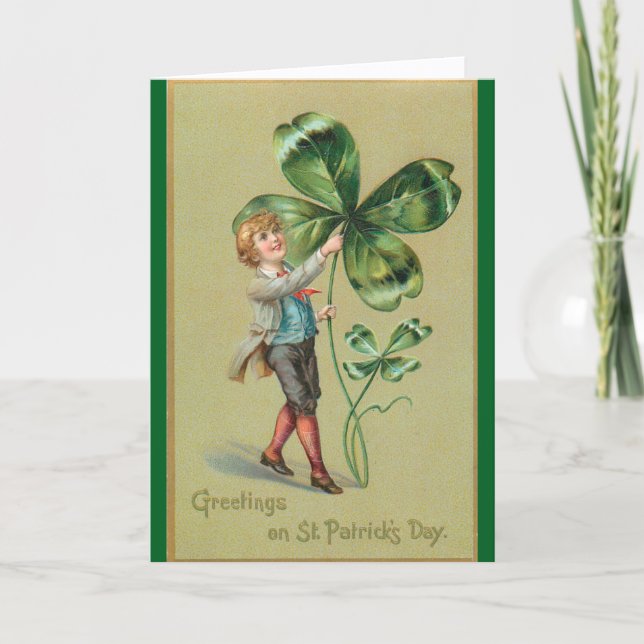 Carte Vintage Lad With Shamrocks Greeting Card (Devant)