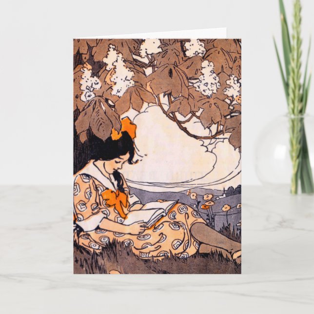 Carte Vintage Lecture sous un arbre (Devant)