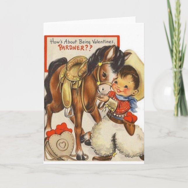 Carte vintage Little Cowboy & Cute Pony Valentine (Devant)