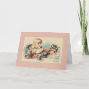 Carte Vintage Little Girl and Cat Note