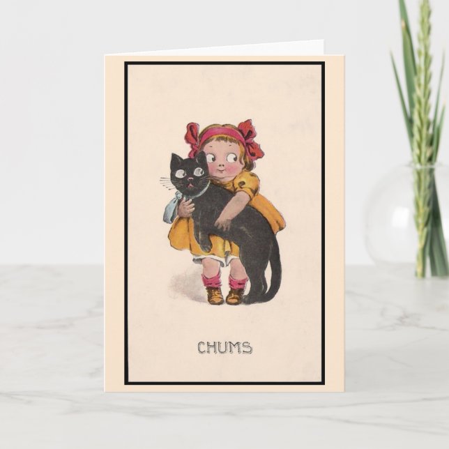 Carte vintage Little Girl et Black Cat Note (Devant)