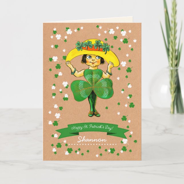Carte Vintage Little Irish Girl St. Patrick's Day (Devant)
