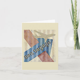 Carte Vintage look Beige Rouge & Bleu Abstrait Bon Voyag
