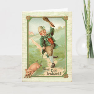 Carte Vintage lutin porcin gourdin Saint-Patrick