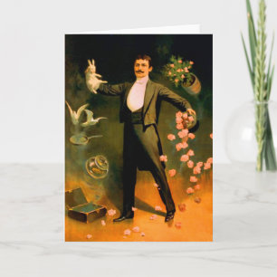 Carte Vintage Magicien lapins Rose Doves Trucs magiques