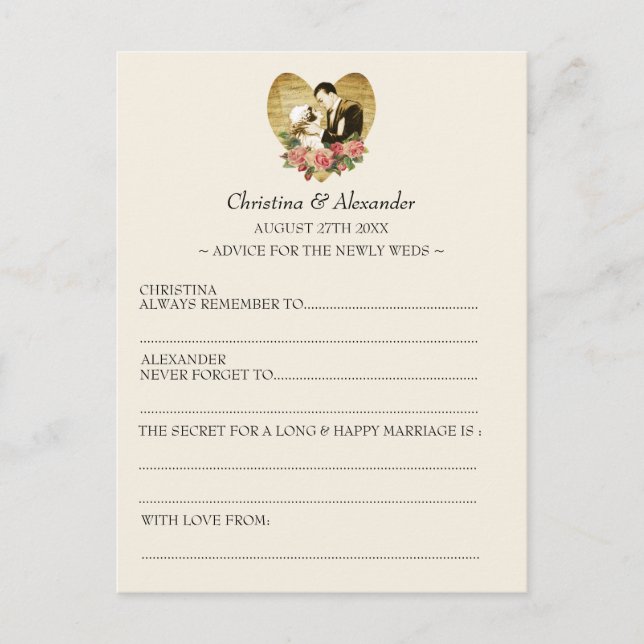 Carte Vintage Mariage et Lib Conseil 1920's Thème (Devant)