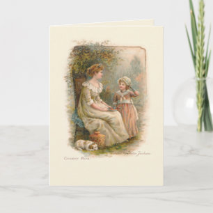 Carte Vintage Mère et enfant cueillant des cerises