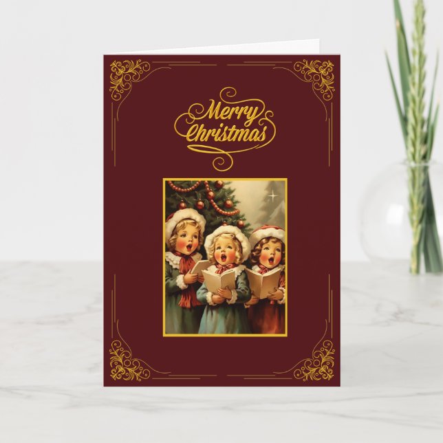 Carte Vintage Merry Christmas Card with Singing Children (Devant)