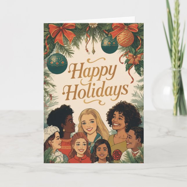 Carte Vintage Merry Christmas Family New Year Message (Devant)