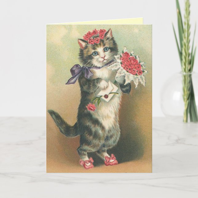 Carte vintage mignonne de chaton (Devant)