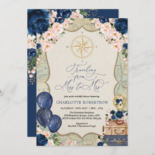 Carte vintage Miss à Mme Navy Blush Fête des marié