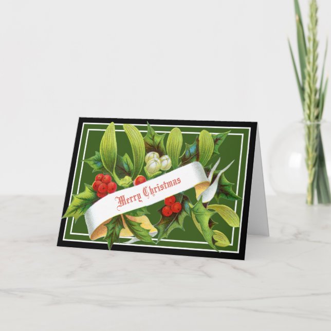 Carte vintage Mistletoe et Holly Christmas (Devant)
