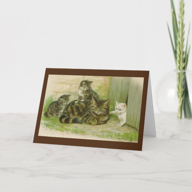Carte Vintage Mother Cat et Kitten Note (Devant)