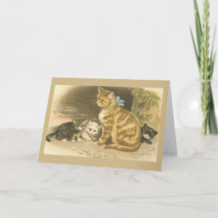 Carte Vintage Mother Cat et Kittens