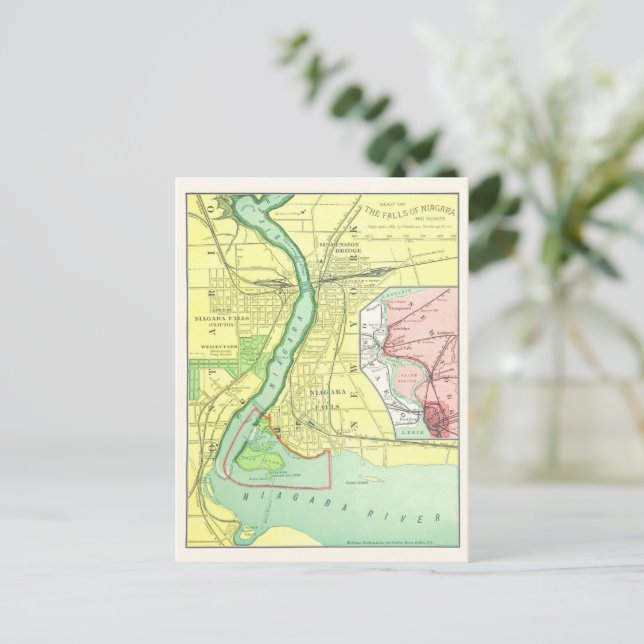 Carte Vintage Niagara Falls and Vicinity 1885 (Debout devant)