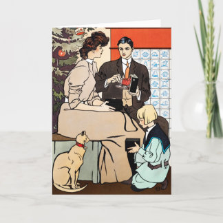 Carte Vintage Noël Art Nouveau Famille