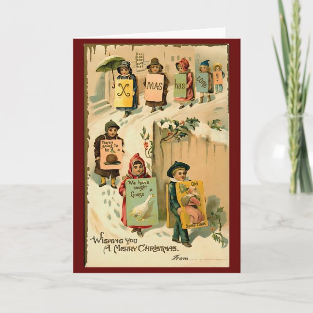 Carte Vintage Noël Cute Retro Kids Personnalisé (Devant)