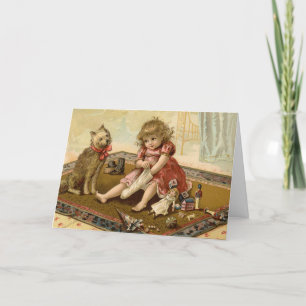 Carte Vintage Noël enfant et chien