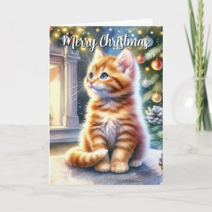 Carte Vintage Noël Jaune Kitten
