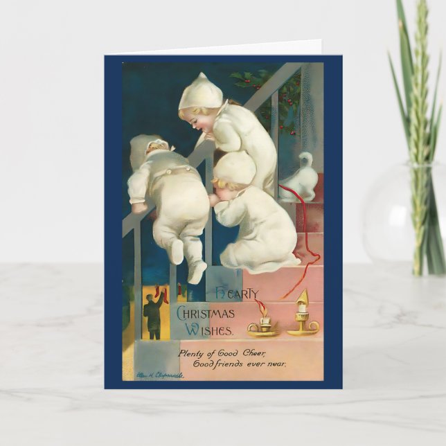 Carte Vintage Noël mignon enfants 1940s (Devant)