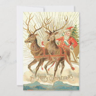 Carte Vintage Noël Père Noël et Reindeer