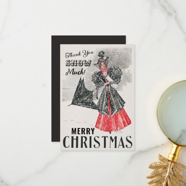 Carte Vintage Noël personnalisée Merci plat (Devant/Arrière en situation)