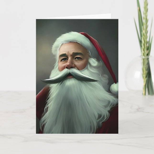 Carte Vintage Noël Sant Claus gris moustache blanche (Devant)