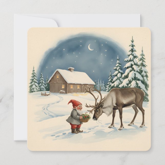 Carte Vintage Noël scandinave Tomte & Renne (Devant)