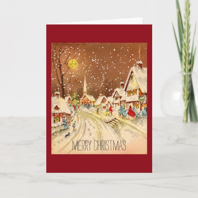 Carte Vintage Noël Winter Snow Town Holiday Card (Devant)
