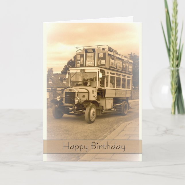 Carte Vintage, Nostalgia, Retro Birthday Card - Old Bus (Devant)