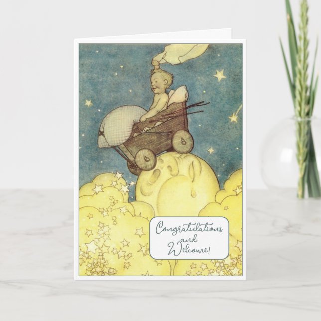 Carte Vintage Nouveau bébé Félicitations (Devant)