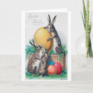 Carte vintage OEuf lapin de Pâques