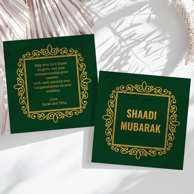 Carte vintage ornée de Shaadi Mubarak verte (Créateur téléchargé)