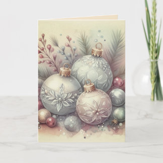 Carte Vintage Pastel Watercolor Christmas Ornaments