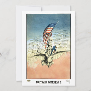 Carte Vintage patriotique, Dame, Aigle avec drapeau amér