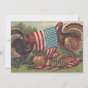 Carte Vintage patriotique Thanksgiving Salutations Turqu
