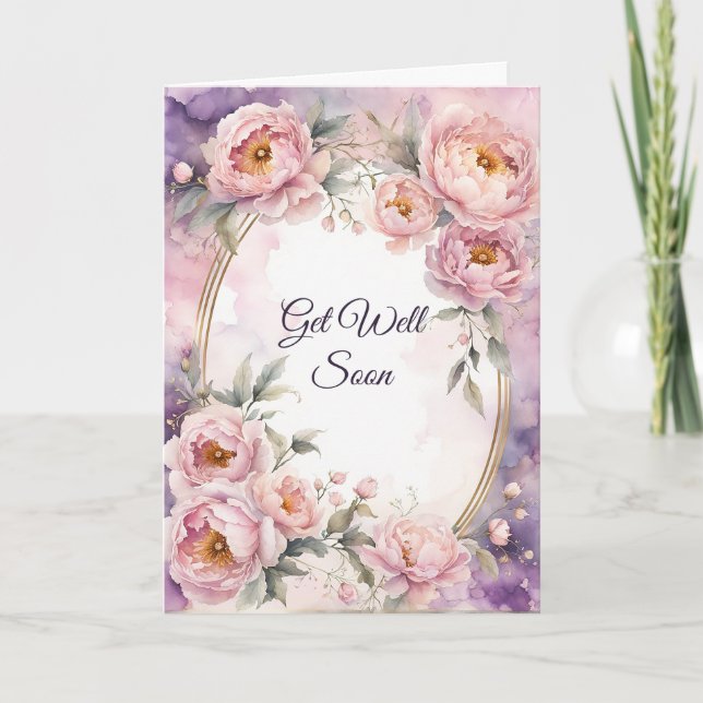 Carte Vintage Peony rose Oval Frame Se Bien (Devant)