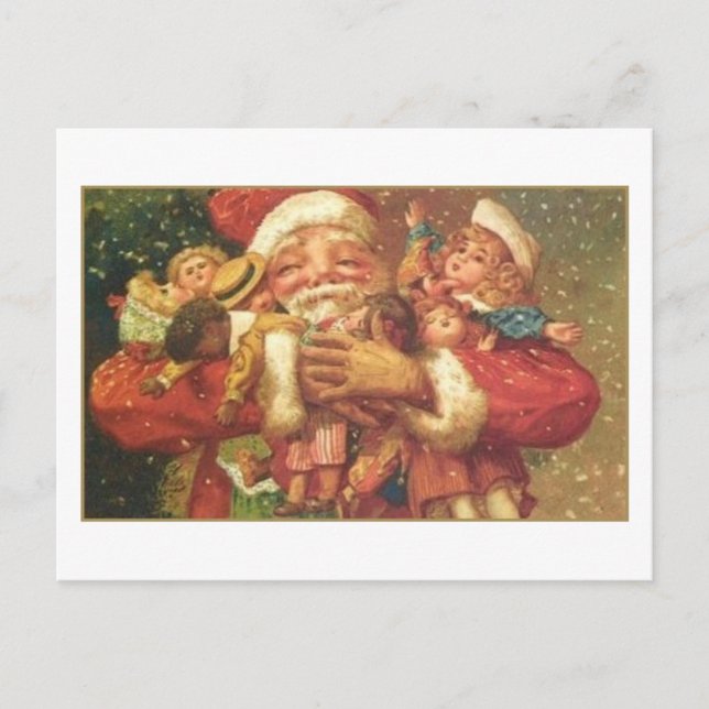 Carte Vintage père Noël et Jouets (Devant)