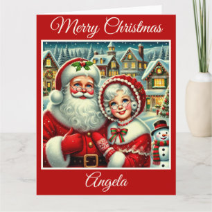 Carte Vintage Père Noël et Mme Claus au pôle Nord