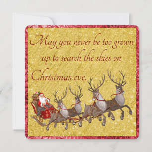 Carte vintage Père Noël et Sleigh Red et Gold Flat