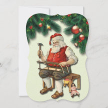 Carte vintage Père Noël Fabriquant Jouets Noël