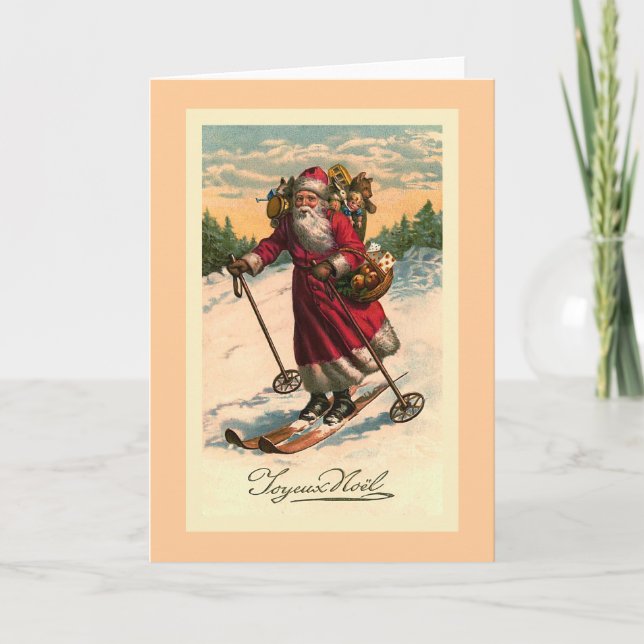 Carte Vintage "Père Noël on Skis" (Devant)