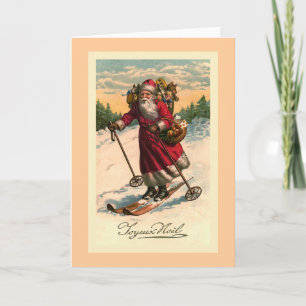 Carte Vintage "Père Noël on Skis"