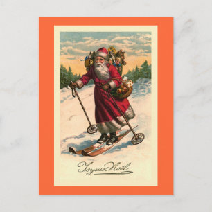Carte Vintage "Père Noël on Skis"