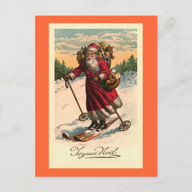 Carte Vintage "Père Noël on Skis" (Devant)